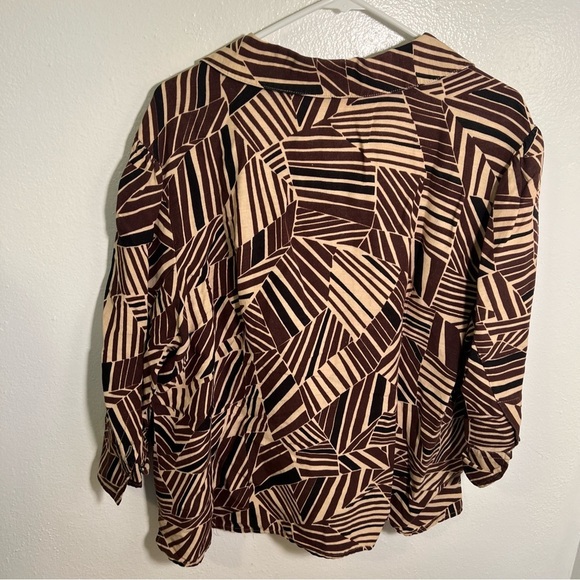 Vintage East 5th Linen Button Down Shirt Beige Geometric XL - Picture 6 of 11